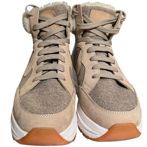 Voile Blanche Maran Flash High Top Two Tone Shearling Sneakers Beige Tan Size 36 - Picture 9 of 11